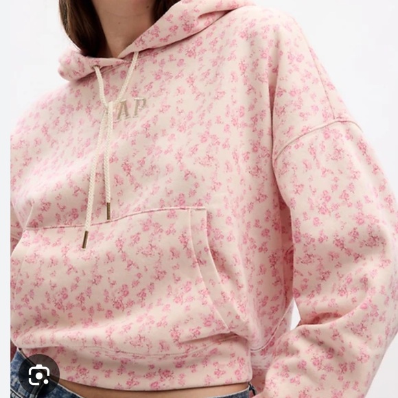 Gap X LoveShackFancy Cropped Floral Logo Hoodie Small - Picture 8 of 10